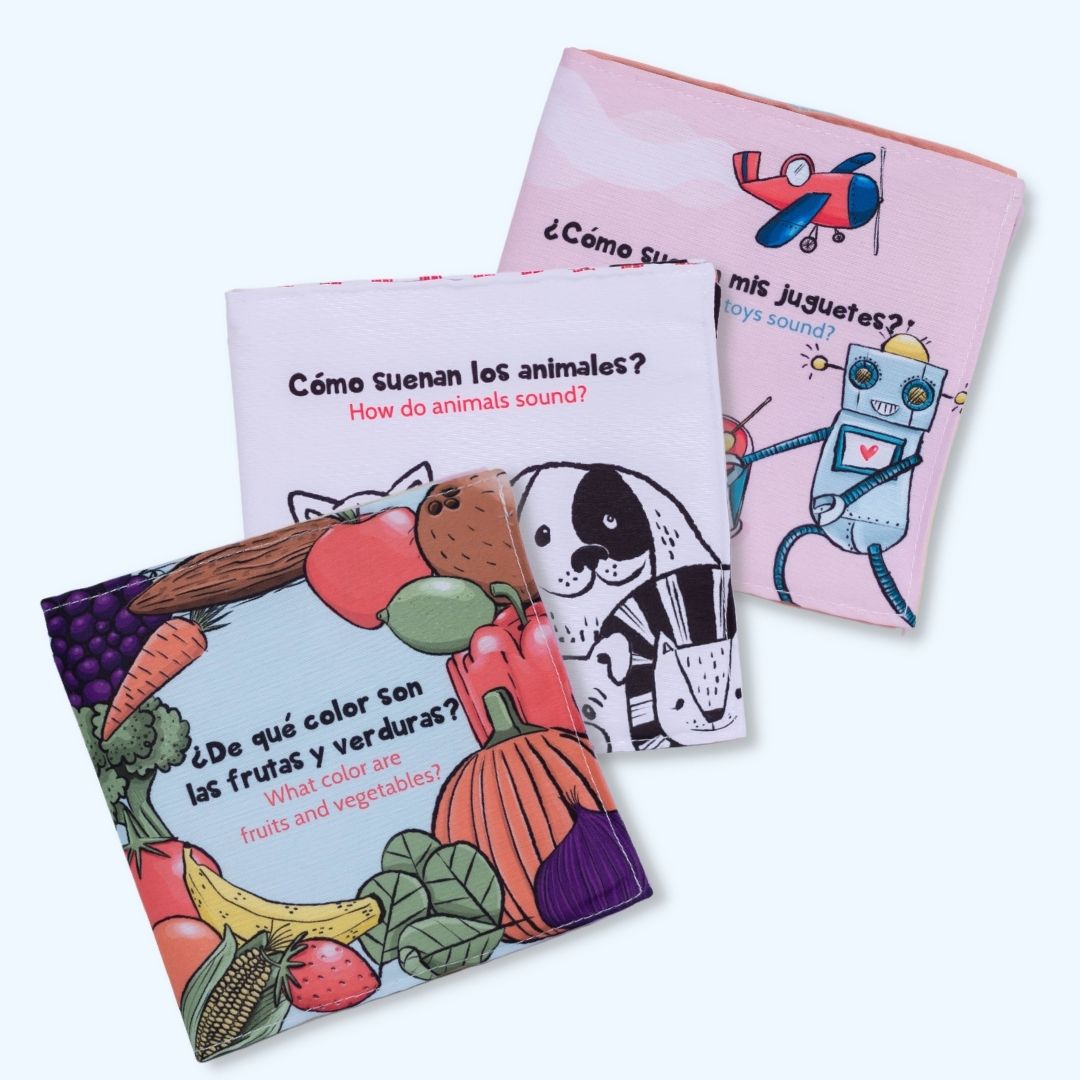 El Kit Baby Book (desde recién nacidos) libros bilingües en tela para  estimulación temprana